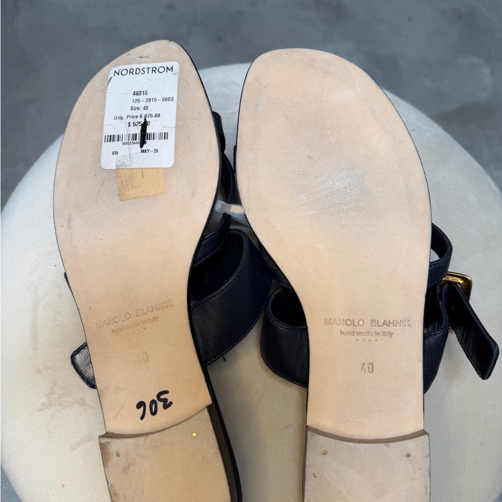 New Manolo Blahnik Thalusa Sandals with Gold Accent Size 40 US 10 - Picture 8 of 12